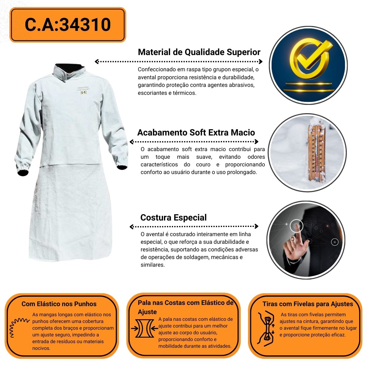 Avental Barbeiro de Raspa 1,20 x 0,60 m - Teknoluvas - Imagem 2