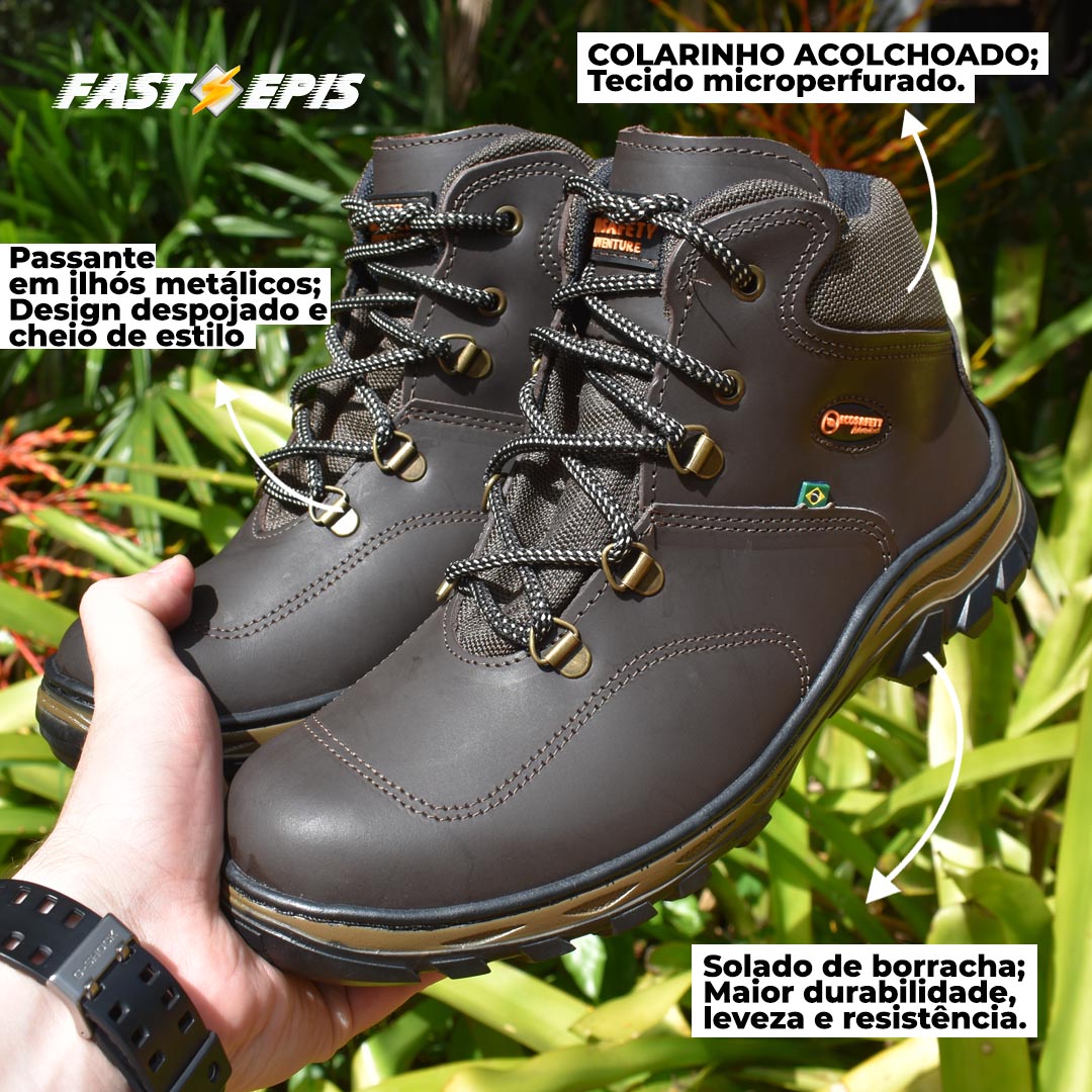 Coturno de Segurança Adventure Couro Látego Café PS 410 - Ecosafety - Imagem 2