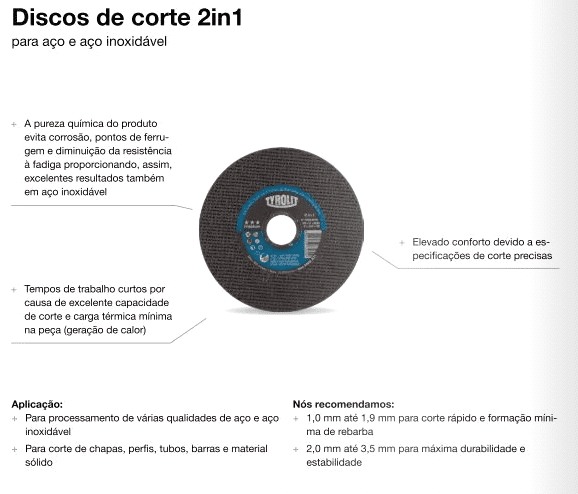 Disco de Corte 2 em 1 Aço / Inox Basic 4 1/2" - Tyrolit - Imagem 2
