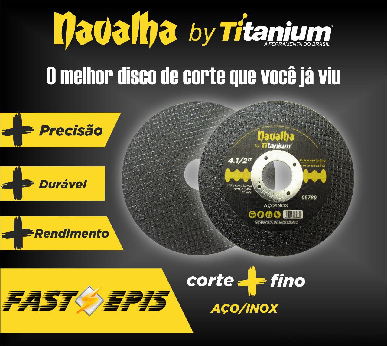 Disco de Corte Fino Industrial Premium Aço/Inox 4.1/2" Navalha - Titanium - Imagem 3
