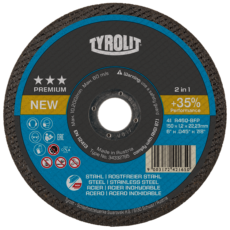 Disco de Corte Premium 2 em 1 Inox / Carbono 9" - Tyrolit - Imagem 2