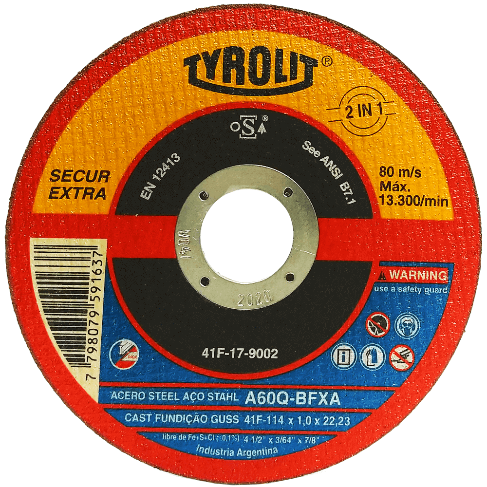 Disco de Corte Premium 2 em 1 Inox / Carbono Secur Extra 4 1/2" - Tyrolit