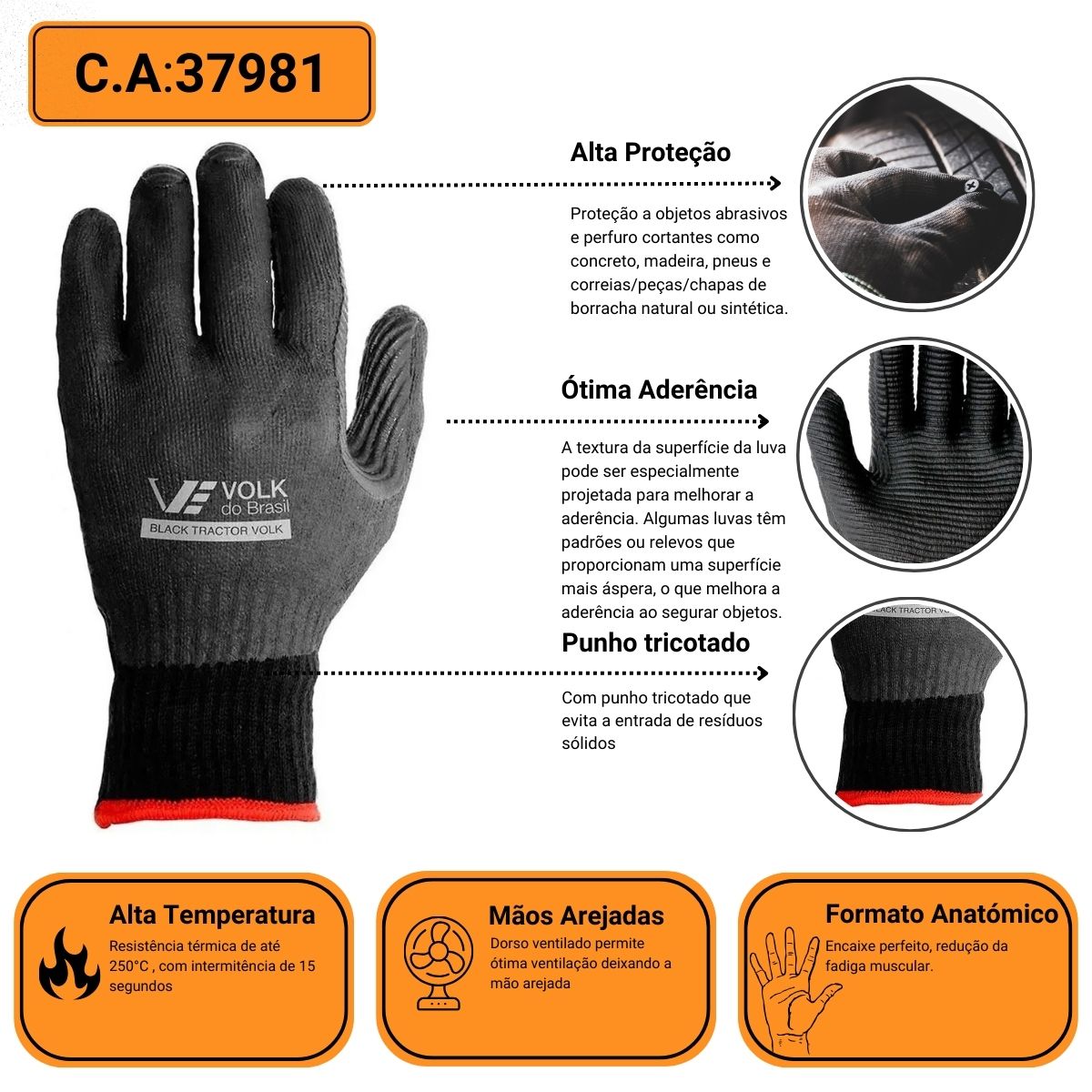 Luva Anticorte e Alta Temperatura Black Tractor - Volk - Imagem 2