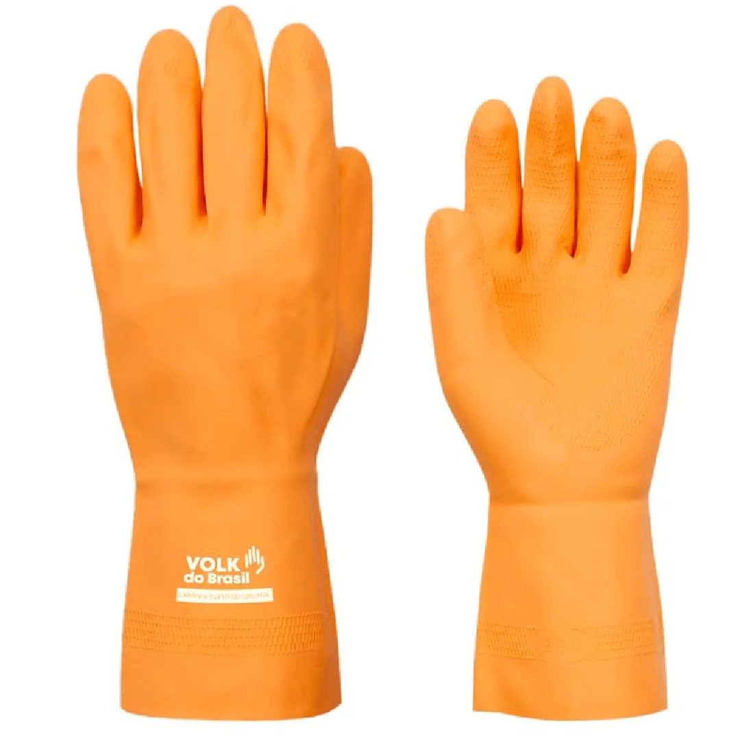 Luva de Latex Laranja Reforçada Antiderrapante- Volk
