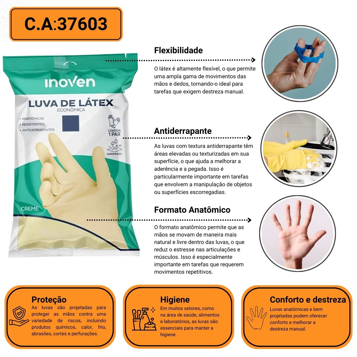 Luva de Látex Multiuso Anatómicas Antiderrapante Inoven - Imagem 2