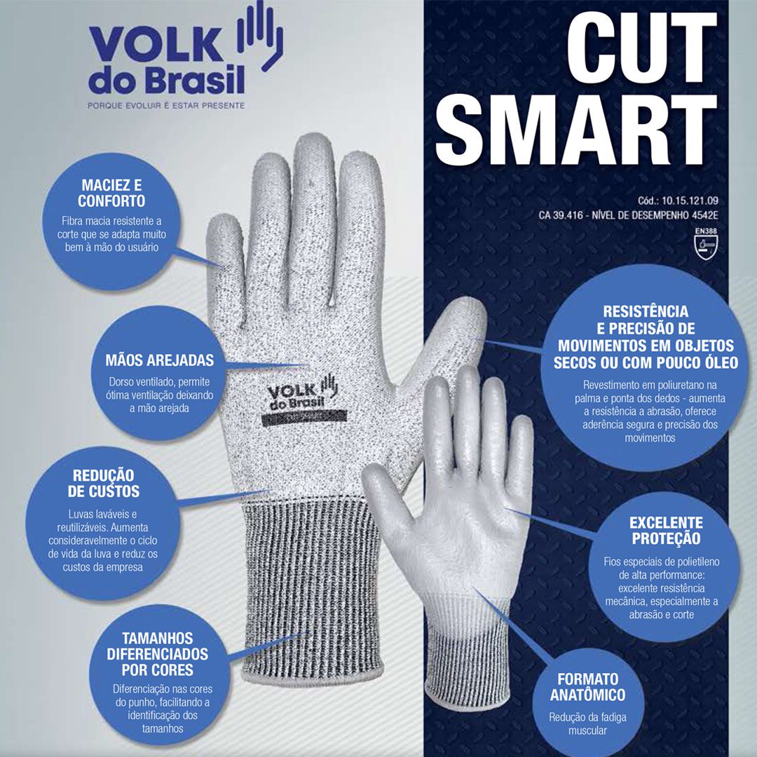 Luva de Proteção Anticorte com PU Cut Smart - Volk - Imagem 2