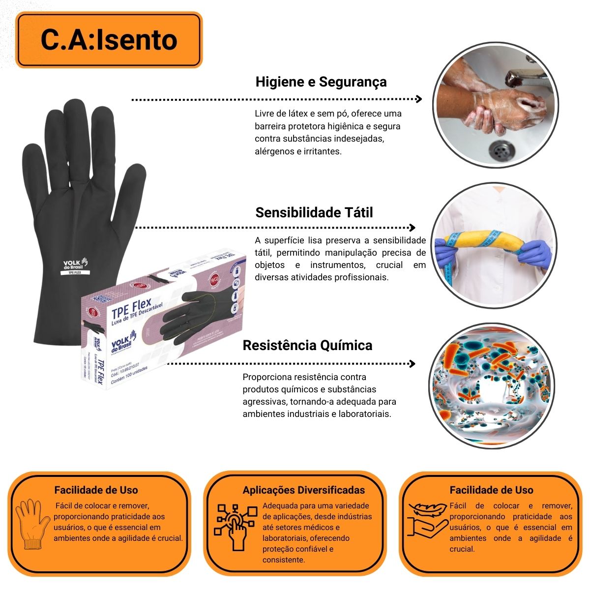 Luva de TPE Livre de Latex Sem Pó Volk - Imagem 2