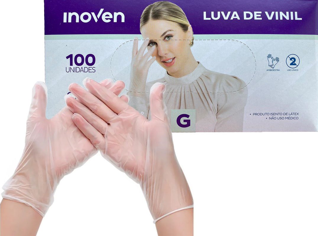 Luva de Vinil Transparente Caixa c/100 Unidades Sem pó - Inoven - Imagem 2