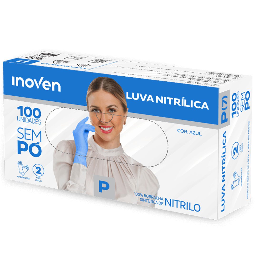 Luva Nitrílica Sem Pó Caixa c/100 Unidades Azul - Inoven - Imagem 3