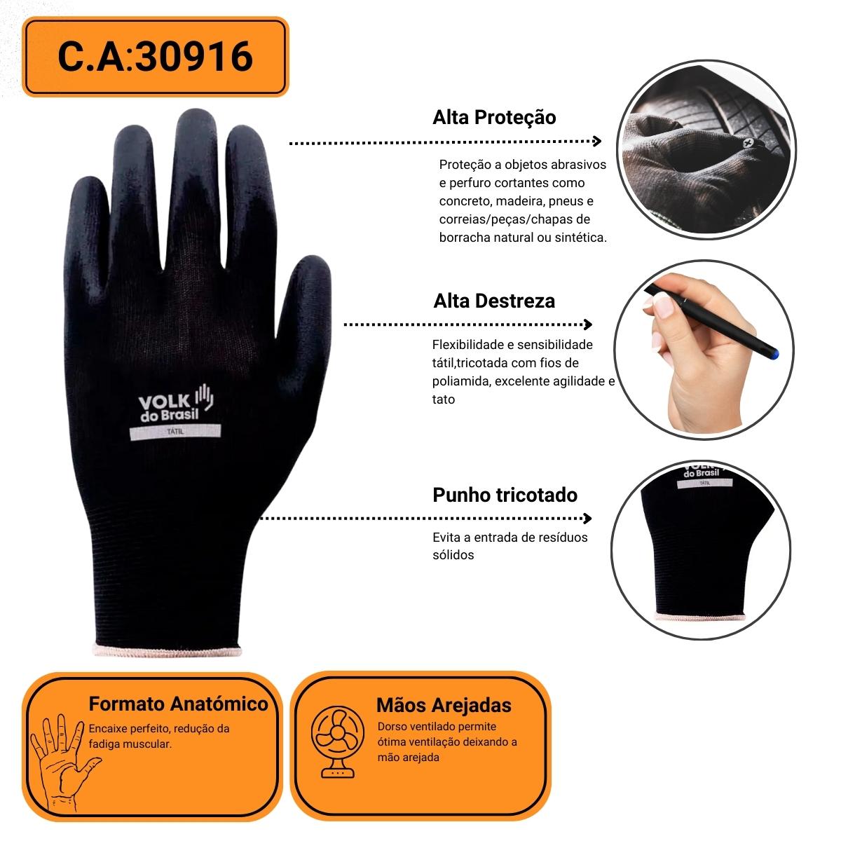 Luva Tátil Volk em Nylon com Banho PU Preta (Luva Multitato) - Imagem 2