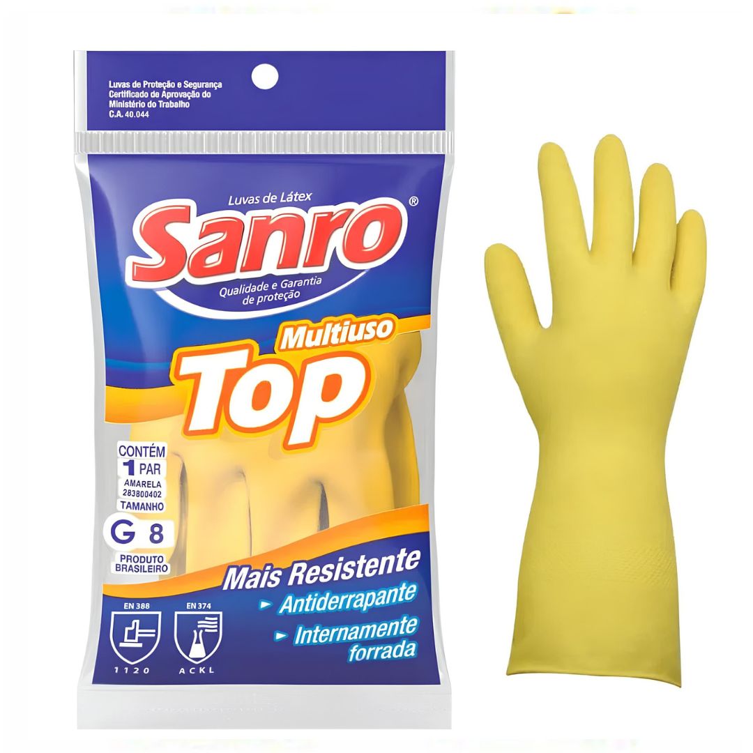 Luvas de Látex Multiuso Sanro Top Forrada