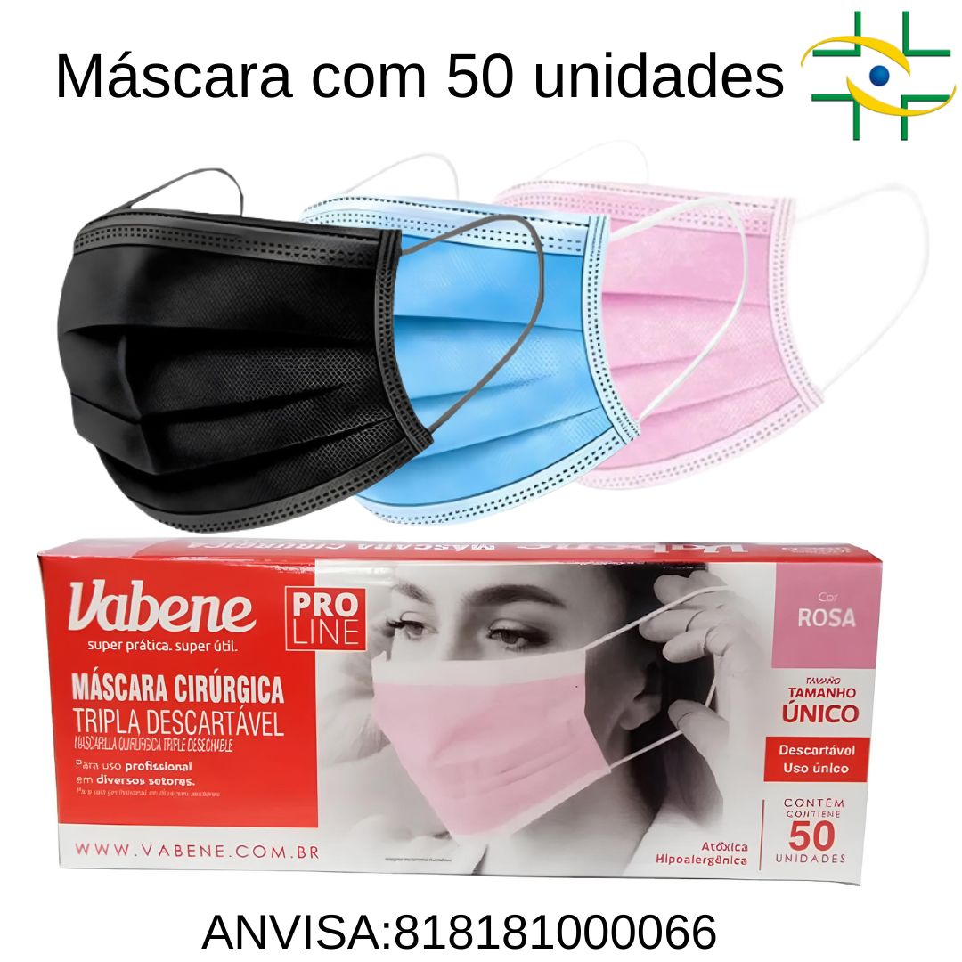 Máscara Cirúrgica Tripla com Elástico Descartável Pro Line -Vabene 50 Unidades - Imagem 2