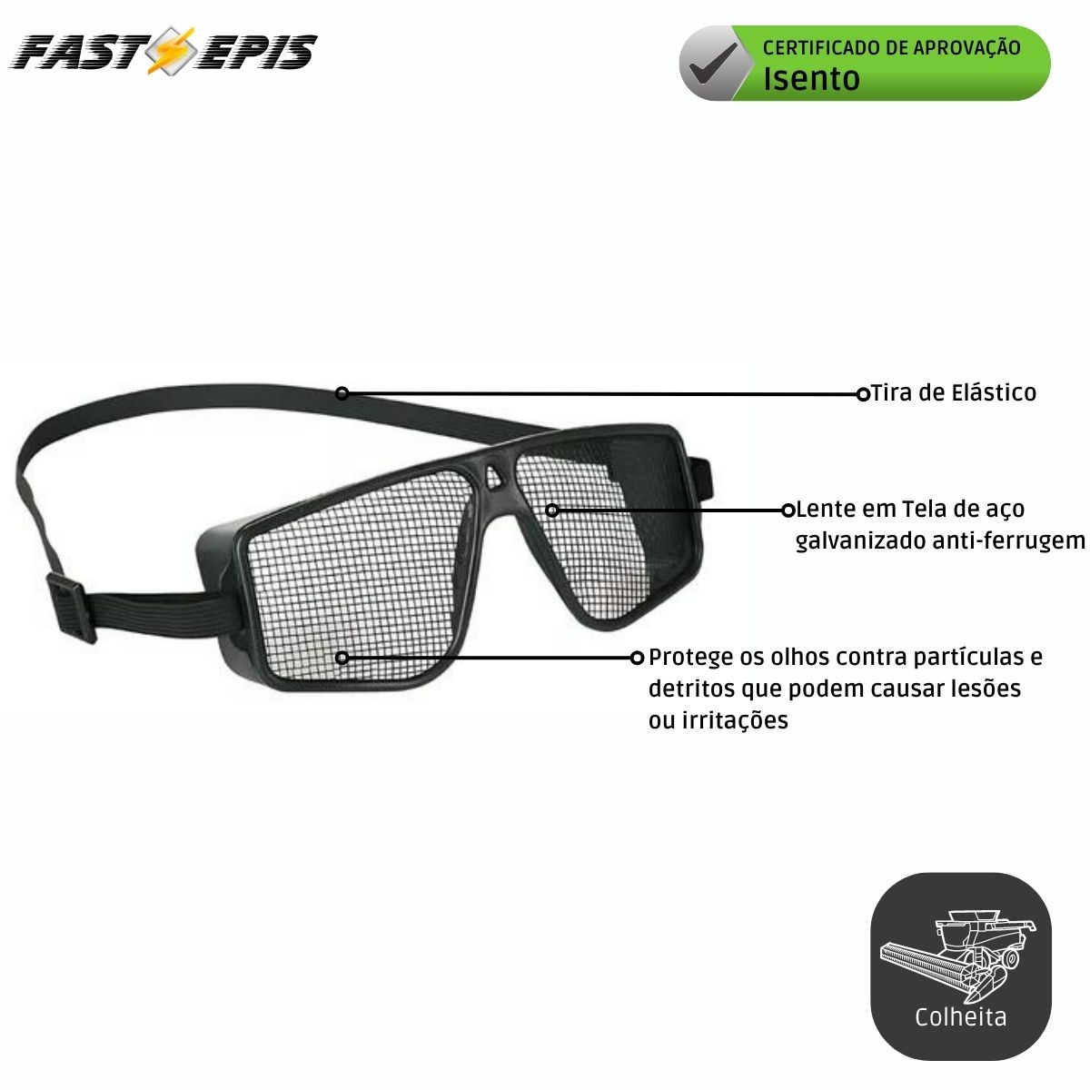 Óculos de Proteção para Colheita com Lente em Tela Cane Vision - Plastcor - Imagem 2