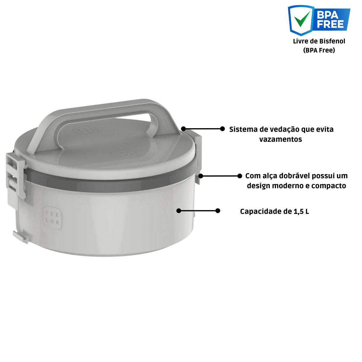 Prato Marmita Térmica Tekcor 1,5 L 1S Cinza C/Alça Dobravel - Soprano - Imagem 2