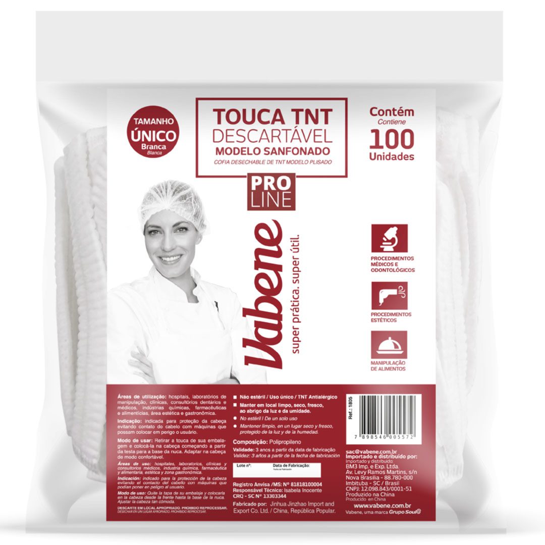 Touca Descartável Sanfonada de TNT Pacote com 100 Unidades - Vabene - Imagem 2