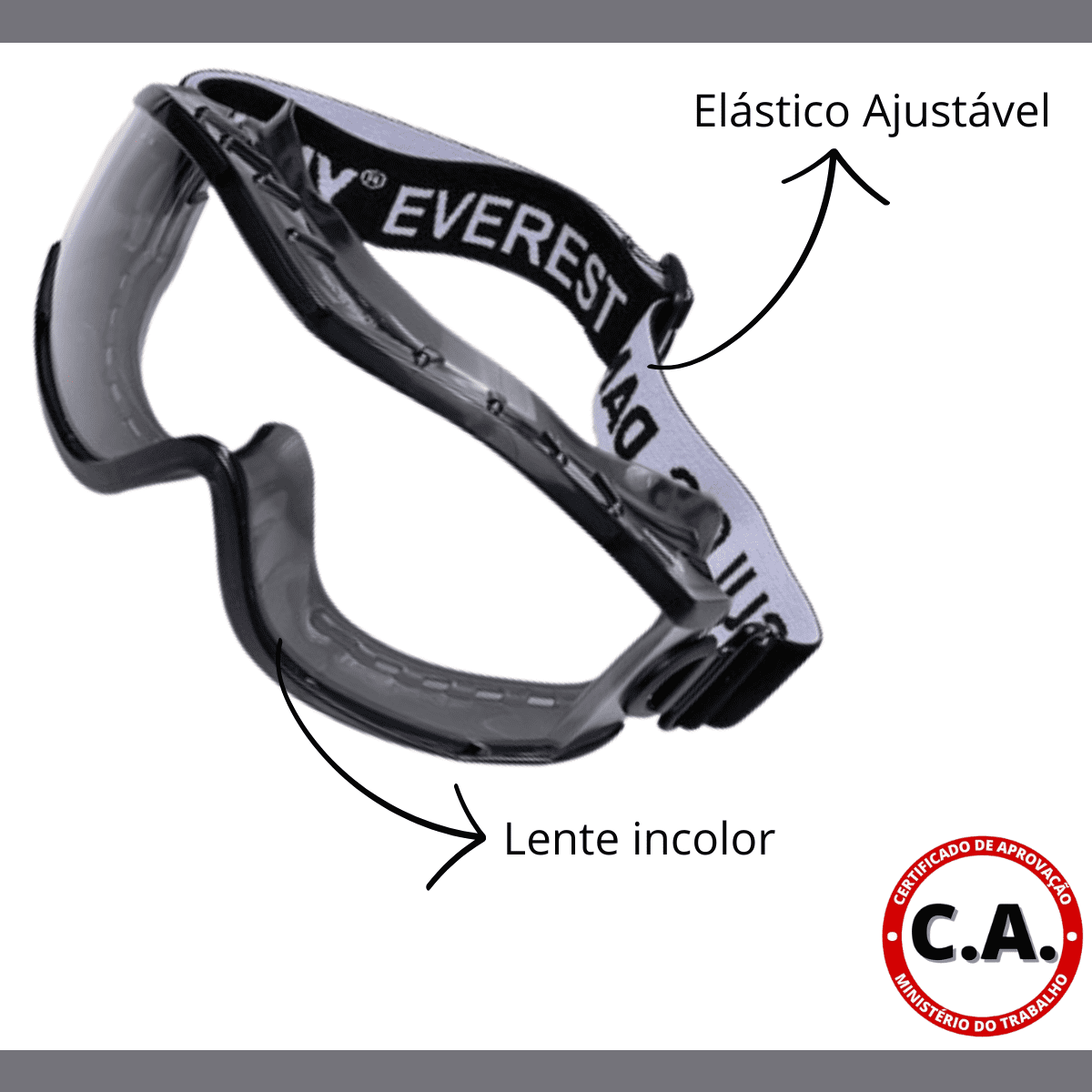Óculos Ampla Visão Cor Lente Incolor Antiembacante / Anti-Risco Cinta Elástica Everest - Danny - Imagem 2