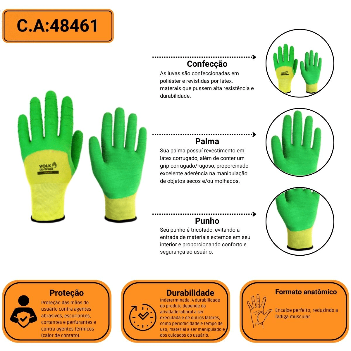 Luva Green Fit Poliéster Látex Alta Temperatura - Volk - Imagem 4